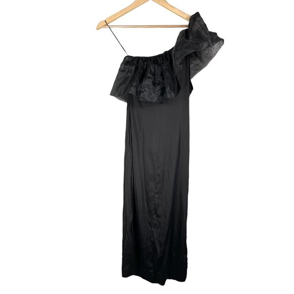ZARA ORGANZA SATIN EFFECT DRESS One Shoulder black sz S - Picture 5 of 13